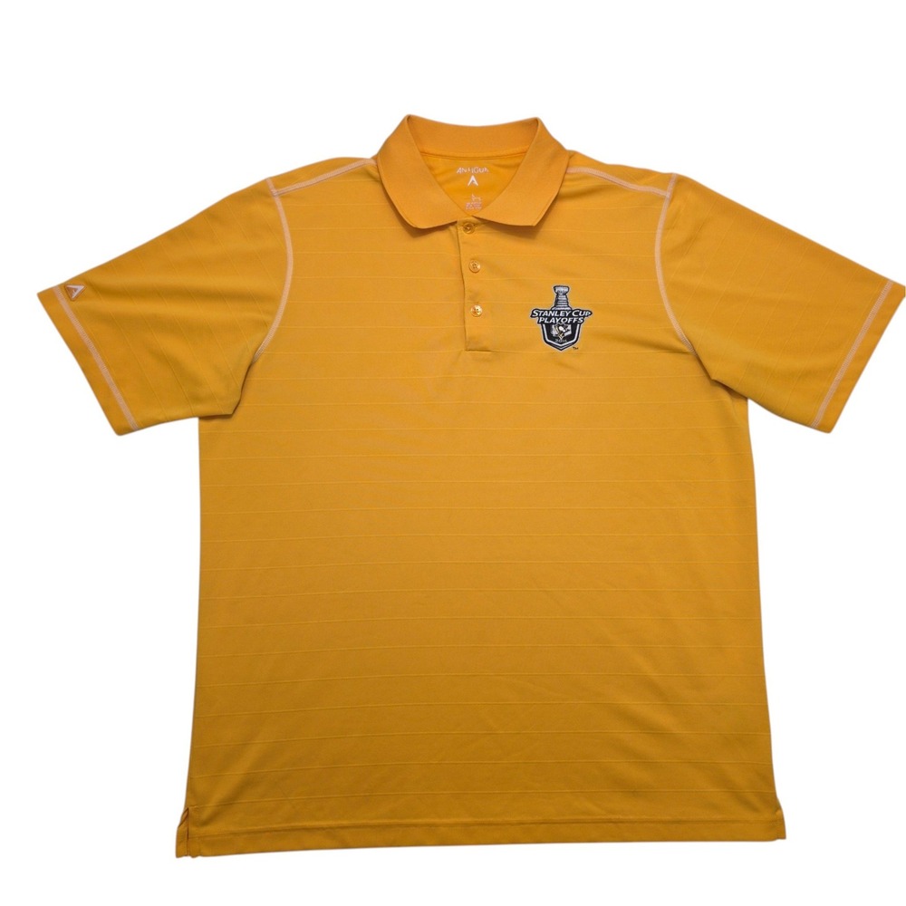 Antigua Pittsburgh Penguins 2016 Stanley Cup Playoffs Polo Shirt Mens Large Gold